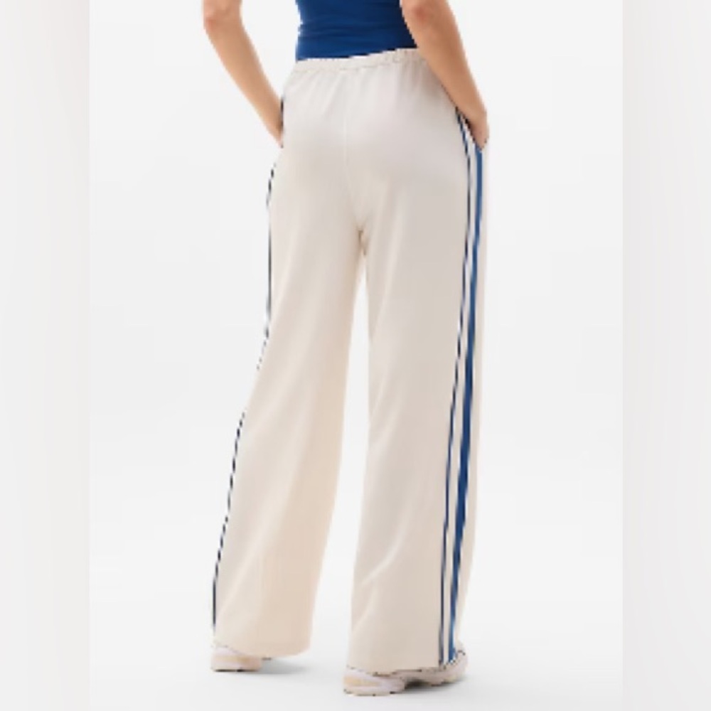 Athleta White Wide Leg Pants with Navy Stripes
